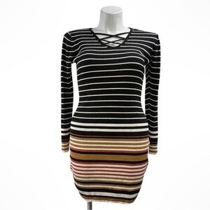 No Boundaries Striped Ribbed Sweater Dress